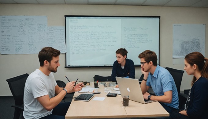 En gruppe medarbejdere deltager i en kreativ brainstorming-session i et lyst og indbydende kontor.