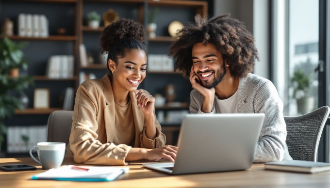 En professionel, der analyserer data på en computer i et moderne kontormiljø.