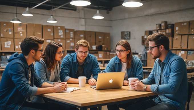 Diverse team brainstorming in a creative workspace